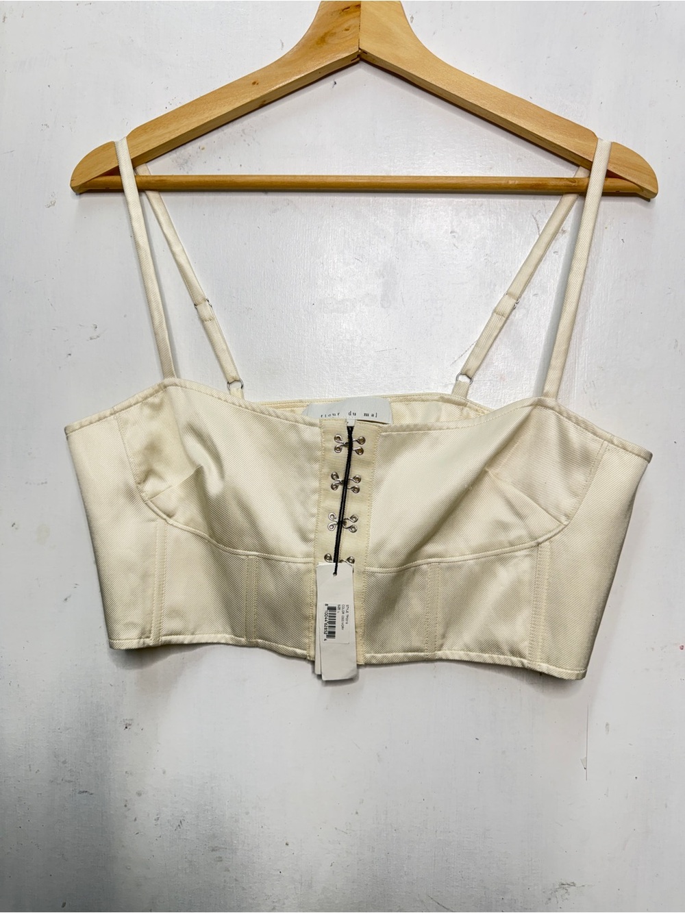 Fleur du Mal Cream Corset-Style Hook Front Crop tank